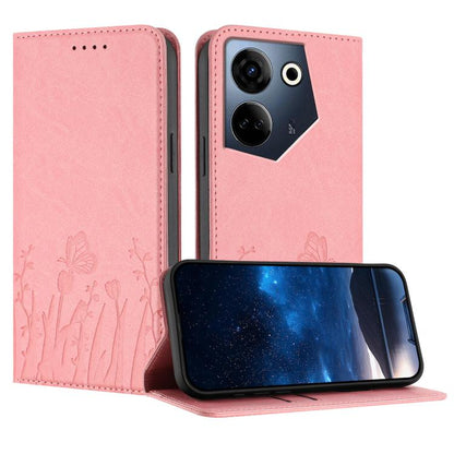 Tulips Butterfly Pattern Magnetic Vegan Leather Phone Case, For Tecno Camon 20 / Camon 20 Pro 4G, For Tecno Spark Go 2023 / Pop 7 / Pop 7 Pro, For Tecno Spark 10C, For Tecno Spark 10 4G, For Tecno Spark 10 Pro, For Tecno Pova 4, For Tecno Pova 3