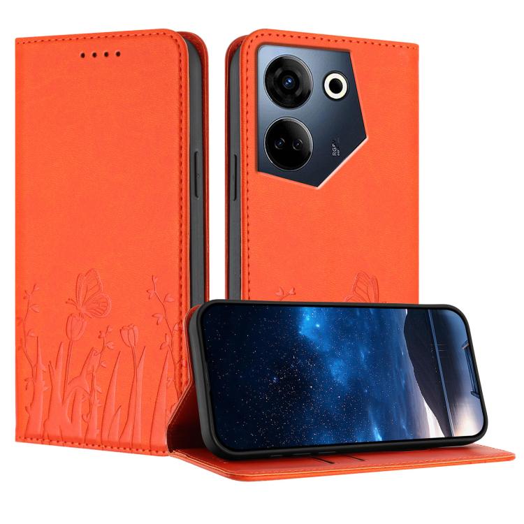 Tulips Butterfly Pattern Magnetic Vegan Leather Phone Case, For Tecno Camon 20 / Camon 20 Pro 4G, For Tecno Spark Go 2023 / Pop 7 / Pop 7 Pro, For Tecno Spark 10C, For Tecno Spark 10 4G, For Tecno Spark 10 Pro, For Tecno Pova 4, For Tecno Pova 3