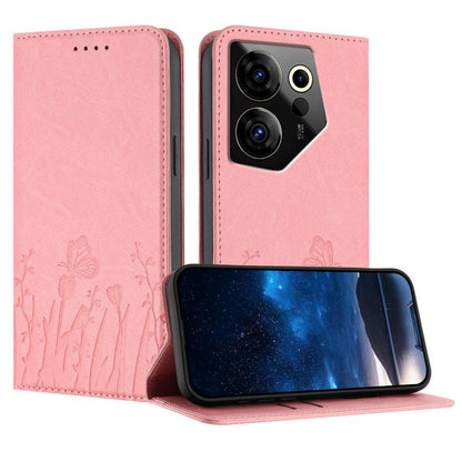 Tulips Butterfly Pattern Magnetic Vegan Leather Phone Case, For Tecno Spark 30 4G, For Tecno Spark 30C 4G, For Tecno Pova 6 Neo 4G, For Tecno Pova 6 / Pova 6 Pro, For Tecno Camon 30 Pro, For Tecno Spark 20 Pro, For Tecno Spark 20 / Spark 20C / Pop 8   ...
