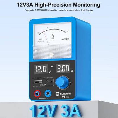 SUNSHINE P5 Mini 5V / 3A Dual Display Smart Power Supply with Pointer-type Ammeter, US Plug, EU Plug