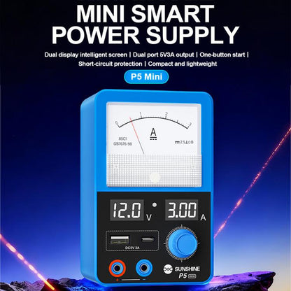 SUNSHINE P5 Mini 5V / 3A Dual Display Smart Power Supply with Pointer-type Ammeter, US Plug, EU Plug