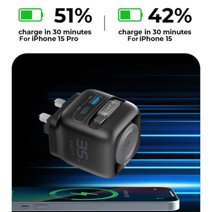 Havit UC250 35W 3 in 1 GaN Travel Charger with Type-C Retractable Cable, UC250(UK Plug)