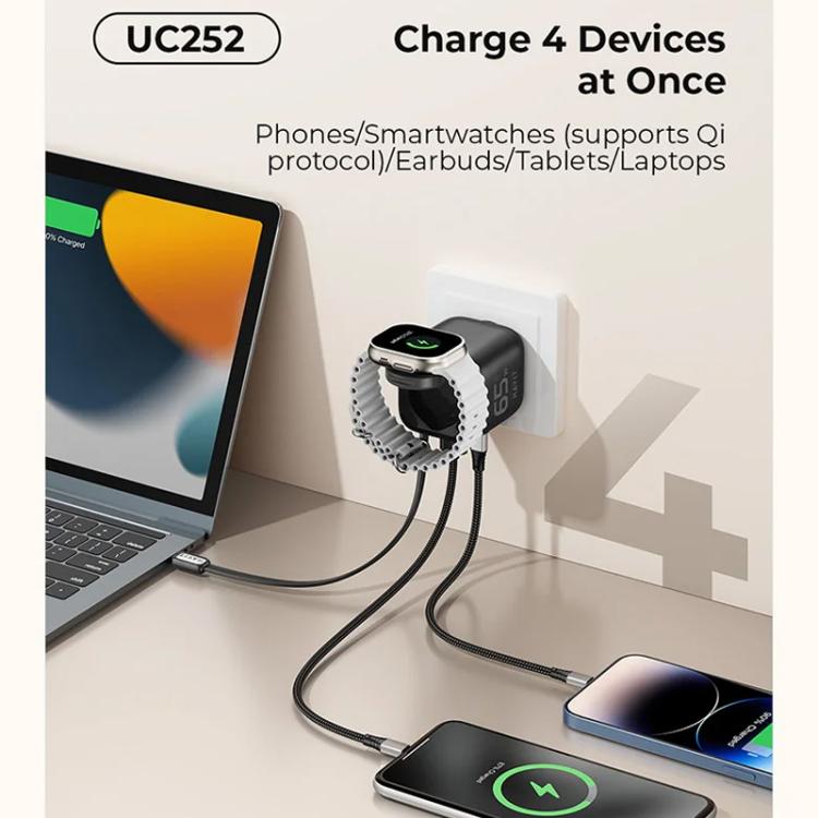 Havit UC252 65W 3 in 1 GaN Travel Charger with Type-C Retractable Cable, UC252(EU Plug), UC252(US Plug)