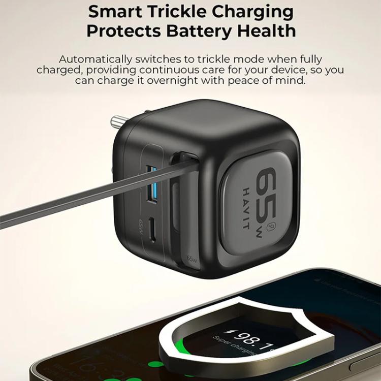 Havit UC252 65W 3 in 1 GaN Travel Charger with Type-C Retractable Cable, UC252(EU Plug), UC252(US Plug)
