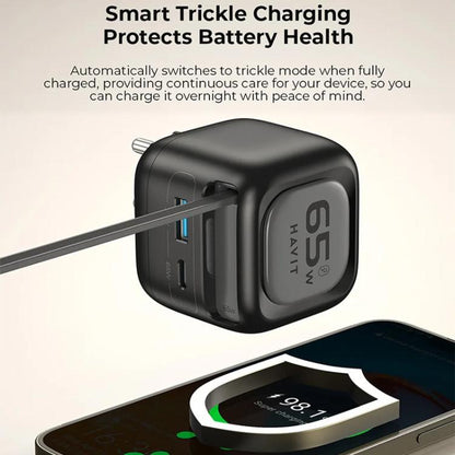 Havit UC252 65W 3 in 1 GaN Travel Charger with Type-C Retractable Cable, UC252(EU Plug), UC252(US Plug)