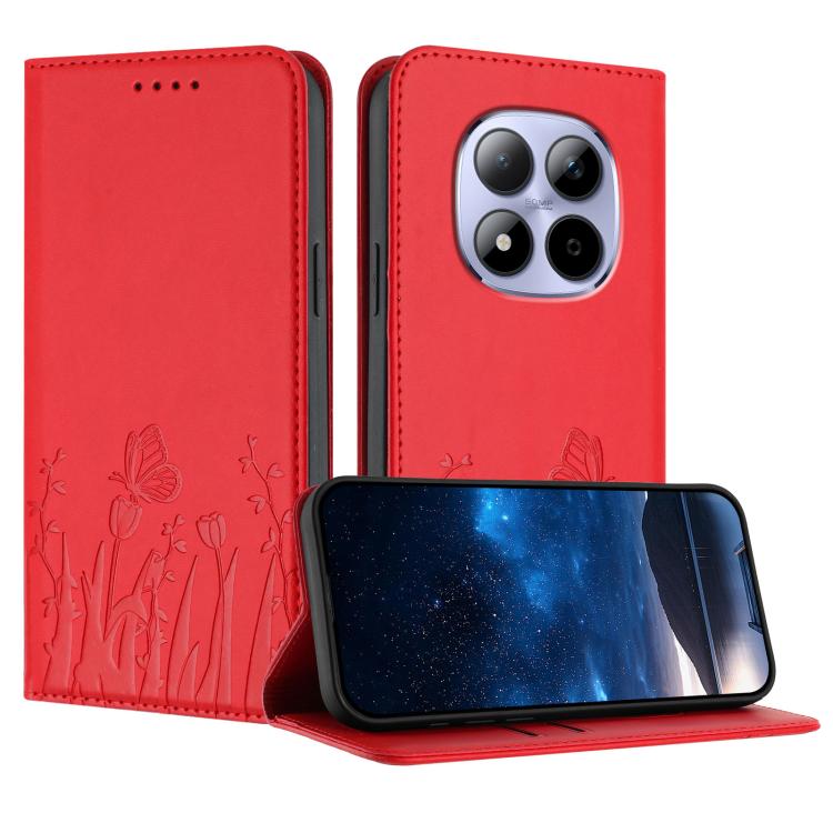 Tulips Butterfly Pattern Magnetic Vegan Leather Phone Case, For Redmi A7 Pro 4G / 5G 171mm / Poco C85x 5G, For Redmi Turbo 5 Max 5G / Poco X8 Pro Max 5G, For Redmi Turbo 5 5G / Poco X8 Pro 5G, For Redmi Note 15 Pro+ 5G 163.3mm / Poco M8 Pro 5G         ...