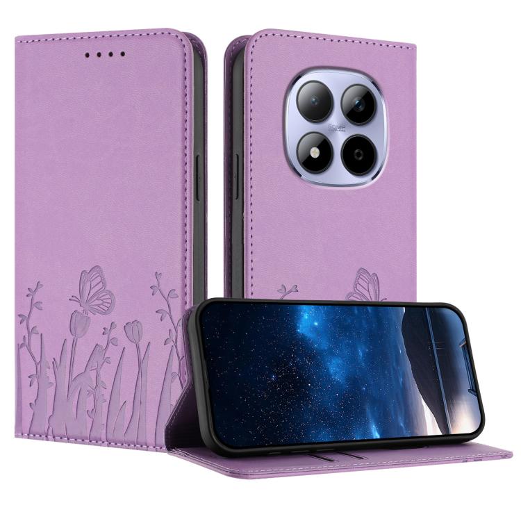 Tulips Butterfly Pattern Magnetic Vegan Leather Phone Case, For Redmi A7 Pro 4G / 5G 171mm / Poco C85x 5G, For Redmi Turbo 5 Max 5G / Poco X8 Pro Max 5G, For Redmi Turbo 5 5G / Poco X8 Pro 5G, For Redmi Note 15 Pro+ 5G 163.3mm / Poco M8 Pro 5G         ...