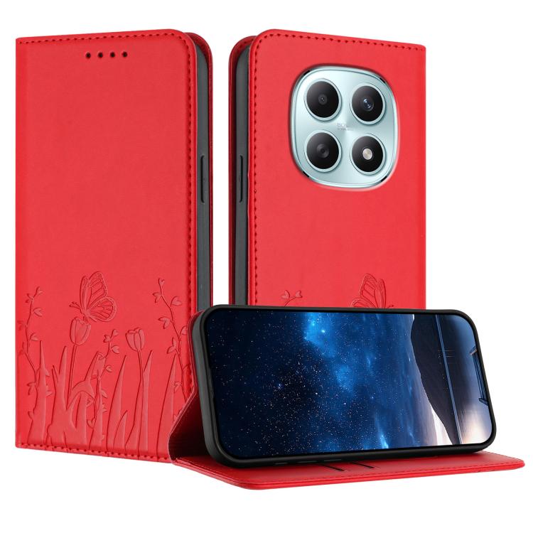 Tulips Butterfly Pattern Magnetic Vegan Leather Phone Case, For Redmi A7 Pro 4G / 5G 171mm / Poco C85x 5G, For Redmi Turbo 5 Max 5G / Poco X8 Pro Max 5G, For Redmi Turbo 5 5G / Poco X8 Pro 5G, For Redmi Note 15 Pro+ 5G 163.3mm / Poco M8 Pro 5G         ...