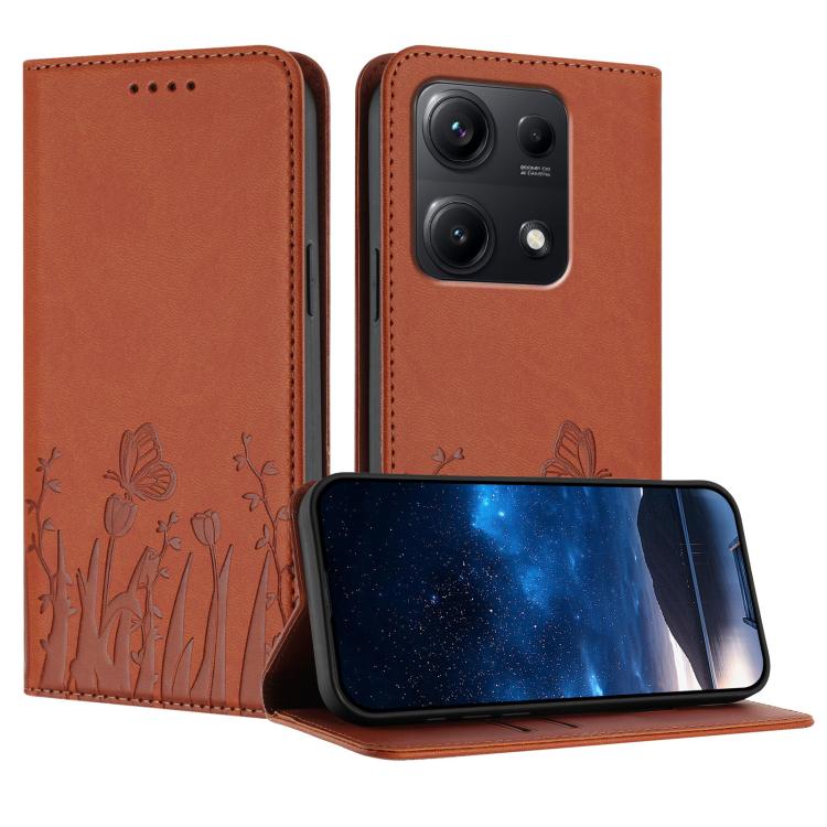 Tulips Butterfly Pattern Magnetic Vegan Leather Phone Case, For Redmi 15 5G Global / 15 4G SEA 169.5mm, For Redmi 15 5G / 4G EU 171mm, For Redmi 15C 5G / 4G Global 171mm / Poco C85 4G, For Redmi A5 4G 173.3mm, For Redmi A5 4G 171.7mm                   ...