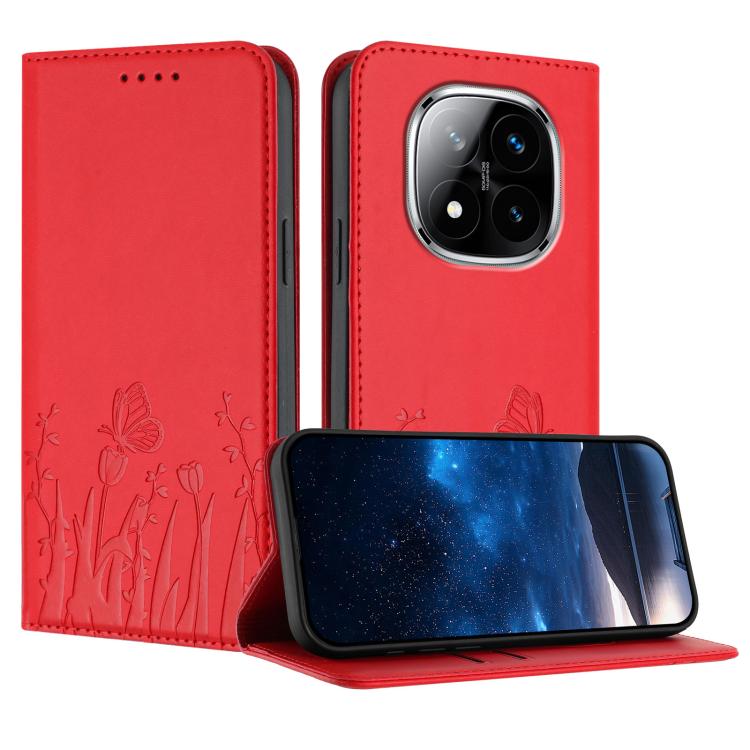 Tulips Butterfly Pattern Magnetic Vegan Leather Phone Case, For Redmi 15 5G Global / 15 4G SEA 169.5mm, For Redmi 15 5G / 4G EU 171mm, For Redmi 15C 5G / 4G Global 171mm / Poco C85 4G, For Redmi A5 4G 173.3mm, For Redmi A5 4G 171.7mm                   ...