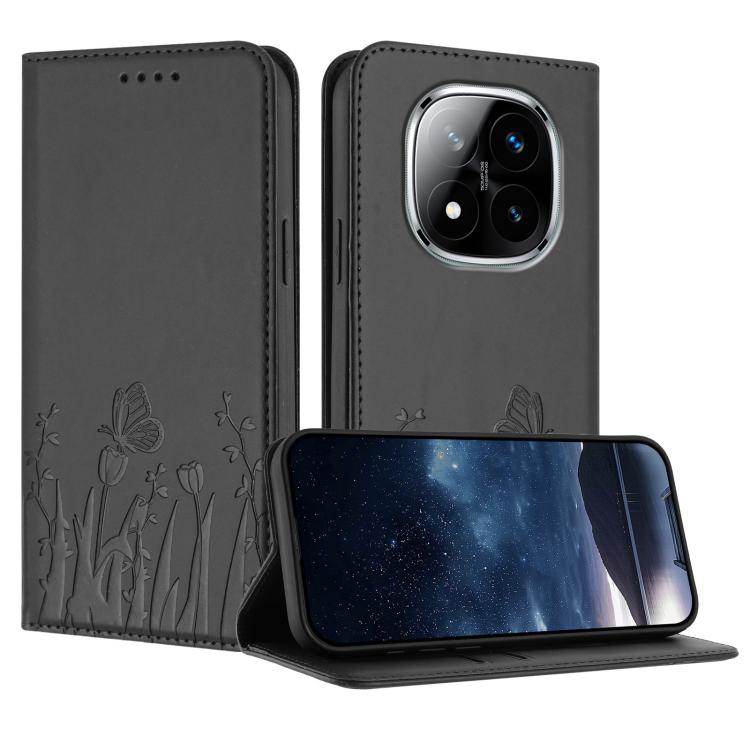 Tulips Butterfly Pattern Magnetic Vegan Leather Phone Case, For Redmi 15 5G Global / 15 4G SEA 169.5mm, For Redmi 15 5G / 4G EU 171mm, For Redmi 15C 5G / 4G Global 171mm / Poco C85 4G, For Redmi A5 4G 173.3mm, For Redmi A5 4G 171.7mm                   ...