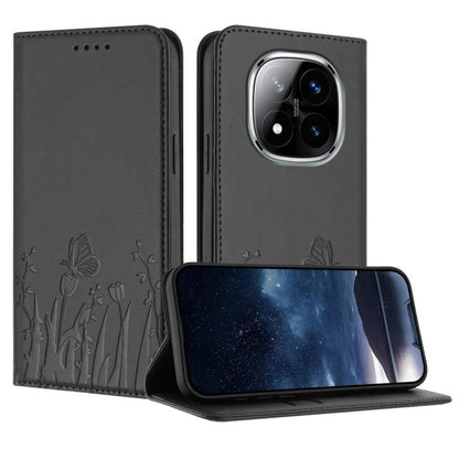 Tulips Butterfly Pattern Magnetic Vegan Leather Phone Case, For Redmi 15 5G Global / 15 4G SEA 169.5mm, For Redmi 15 5G / 4G EU 171mm, For Redmi 15C 5G / 4G Global 171mm / Poco C85 4G, For Redmi A5 4G 173.3mm, For Redmi A5 4G 171.7mm                   ...