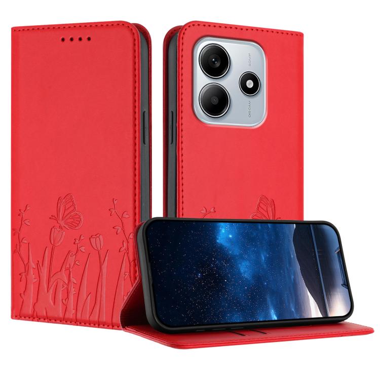 Tulips Butterfly Pattern Magnetic Vegan Leather Phone Case, For Redmi Note 14 5G / Poco M7 Pro 5G, For Redmi Note 14 Pro 4G, For Redmi Note 14 4G 163.25mm, For Redmi K70 Ultra, For Redmi 13 4G / 5G / Note 13R / Poco M6 Plus 5G                          ...