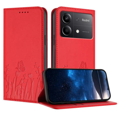 Tulips Butterfly Pattern Magnetic Vegan Leather Phone Case, For Redmi Note 14 5G / Poco M7 Pro 5G, For Redmi Note 14 Pro 4G, For Redmi Note 14 4G 163.25mm, For Redmi K70 Ultra, For Redmi 13 4G / 5G / Note 13R / Poco M6 Plus 5G                          ...