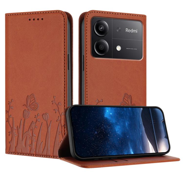 Tulips Butterfly Pattern Magnetic Vegan Leather Phone Case, For Redmi Note 14 5G / Poco M7 Pro 5G, For Redmi Note 14 Pro 4G, For Redmi Note 14 4G 163.25mm, For Redmi K70 Ultra, For Redmi 13 4G / 5G / Note 13R / Poco M6 Plus 5G                          ...