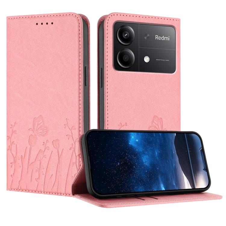 Tulips Butterfly Pattern Magnetic Vegan Leather Phone Case, For Redmi Note 14 5G / Poco M7 Pro 5G, For Redmi Note 14 Pro 4G, For Redmi Note 14 4G 163.25mm, For Redmi K70 Ultra, For Redmi 13 4G / 5G / Note 13R / Poco M6 Plus 5G                          ...