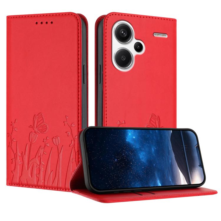 Tulips Butterfly Pattern Magnetic Vegan Leather Phone Case, For Redmi 13C 4G / 5G / Poco C65 / Poco M6 5G, For Redmi Note 13 4G, For Redmi K70E / Poco X6 Pro, For Redmi Note 13 Pro 5G / Xiaomi Poco X6, For Redmi Note 13 5G, For Redmi Note 13 Pro+      ...