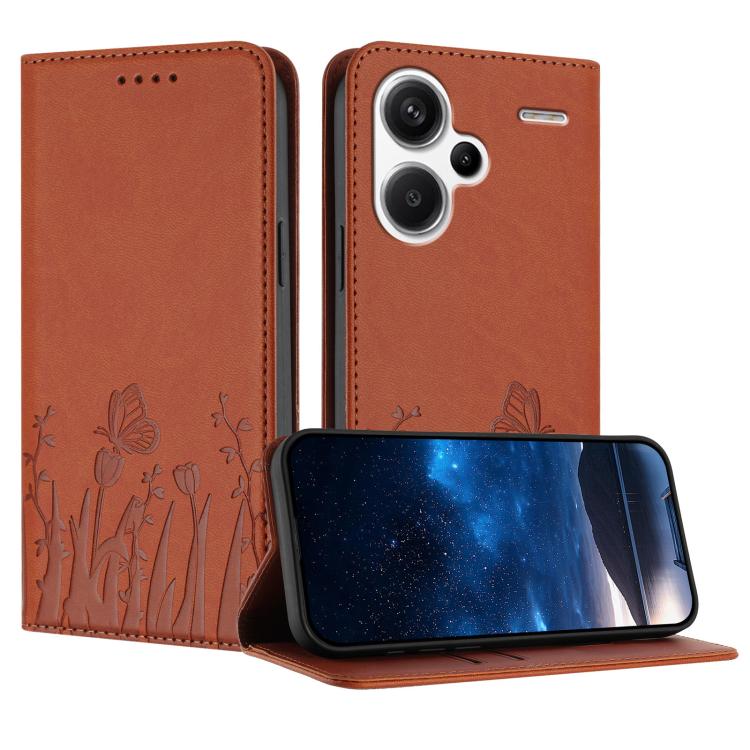 Tulips Butterfly Pattern Magnetic Vegan Leather Phone Case, For Redmi 13C 4G / 5G / Poco C65 / Poco M6 5G, For Redmi Note 13 4G, For Redmi K70E / Poco X6 Pro, For Redmi Note 13 Pro 5G / Xiaomi Poco X6, For Redmi Note 13 5G, For Redmi Note 13 Pro+      ...