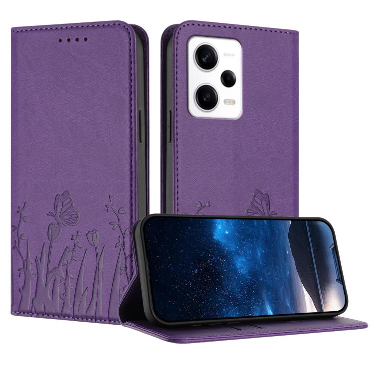 Tulips Butterfly Pattern Magnetic Vegan Leather Phone Case, For Redmi Note 11 4G / Note 11S 4G / Note 12S, For Redmi A2+ / A1+ / Poco C50 / Poco C51, For Redmi Note 12 4G Global, For Redmi 12C / 11A / Poco C55                                           ...