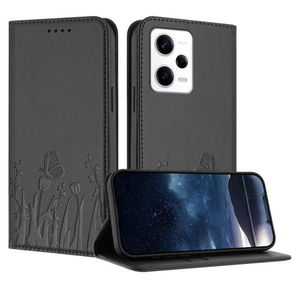 Tulips Butterfly Pattern Magnetic Vegan Leather Phone Case, For Redmi Note 11 4G / Note 11S 4G / Note 12S, For Redmi A2+ / A1+ / Poco C50 / Poco C51, For Redmi Note 12 4G Global, For Redmi 12C / 11A / Poco C55                                           ...