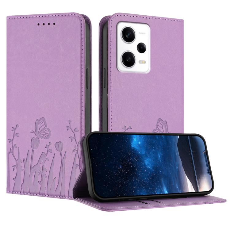 Tulips Butterfly Pattern Magnetic Vegan Leather Phone Case, For Redmi Note 11 4G / Note 11S 4G / Note 12S, For Redmi A2+ / A1+ / Poco C50 / Poco C51, For Redmi Note 12 4G Global, For Redmi 12C / 11A / Poco C55                                           ...