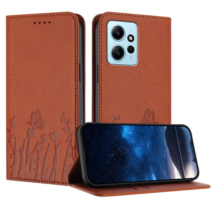Tulips Butterfly Pattern Magnetic Vegan Leather Phone Case, For Redmi Note 11 4G / Note 11S 4G / Note 12S, For Redmi A2+ / A1+ / Poco C50 / Poco C51, For Redmi Note 12 4G Global, For Redmi 12C / 11A / Poco C55                                           ...