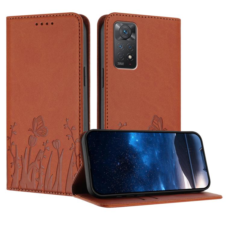 Tulips Butterfly Pattern Magnetic Vegan Leather Phone Case, For Redmi Note 11 4G / Note 11S 4G / Note 12S, For Redmi A2+ / A1+ / Poco C50 / Poco C51, For Redmi Note 12 4G Global, For Redmi 12C / 11A / Poco C55                                           ...