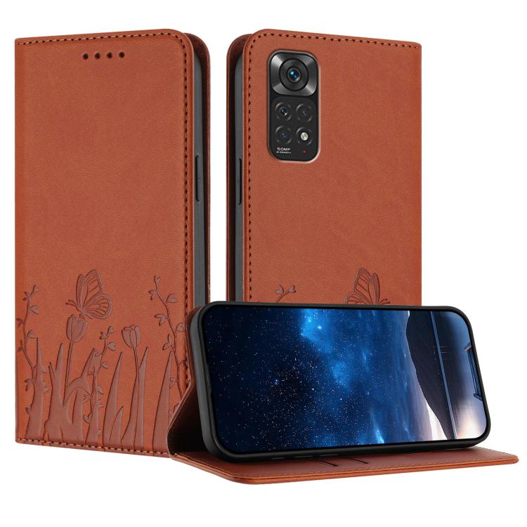 Tulips Butterfly Pattern Magnetic Vegan Leather Phone Case, For Redmi Note 11 4G / Note 11S 4G / Note 12S, For Redmi A2+ / A1+ / Poco C50 / Poco C51, For Redmi Note 12 4G Global, For Redmi 12C / 11A / Poco C55                                           ...