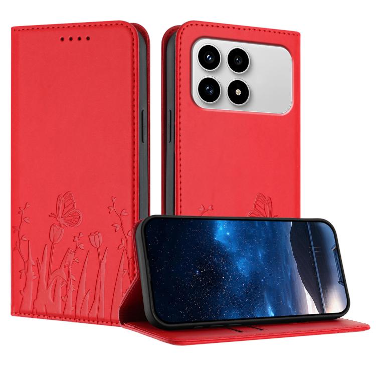 Tulips Butterfly Pattern Magnetic Vegan Leather Phone Case, For Redmi A7 Pro 4G / 5G 171mm / Poco C85x 5G, For Redmi Turbo 5 Max 5G / Poco X8 Pro Max 5G, For Redmi Turbo 5 5G / Poco X8 Pro 5G, For Redmi Note 15 Pro+ 5G 163.3mm / Poco M8 Pro 5G         ...