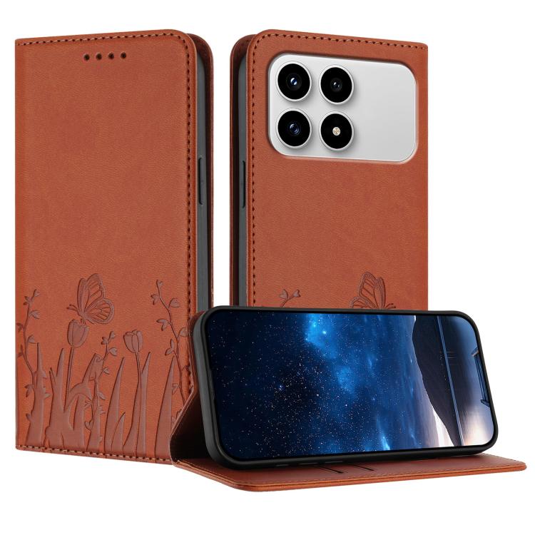 Tulips Butterfly Pattern Magnetic Vegan Leather Phone Case, For Redmi A7 Pro 4G / 5G 171mm / Poco C85x 5G, For Redmi Turbo 5 Max 5G / Poco X8 Pro Max 5G, For Redmi Turbo 5 5G / Poco X8 Pro 5G, For Redmi Note 15 Pro+ 5G 163.3mm / Poco M8 Pro 5G         ...