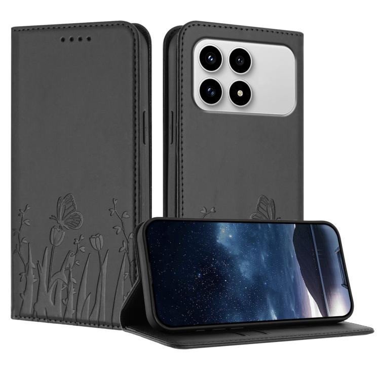 Tulips Butterfly Pattern Magnetic Vegan Leather Phone Case, For Redmi A7 Pro 4G / 5G 171mm / Poco C85x 5G, For Redmi Turbo 5 Max 5G / Poco X8 Pro Max 5G, For Redmi Turbo 5 5G / Poco X8 Pro 5G, For Redmi Note 15 Pro+ 5G 163.3mm / Poco M8 Pro 5G         ...