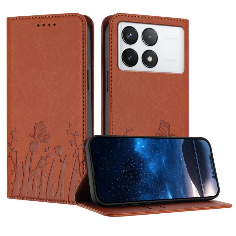 Tulips Butterfly Pattern Magnetic Vegan Leather Phone Case, For Redmi Note 14 5G / Poco M7 Pro 5G, For Redmi Note 14 Pro 4G, For Redmi Note 14 4G 163.25mm, For Redmi K70 Ultra, For Redmi 13 4G / 5G / Note 13R / Poco M6 Plus 5G                          ...