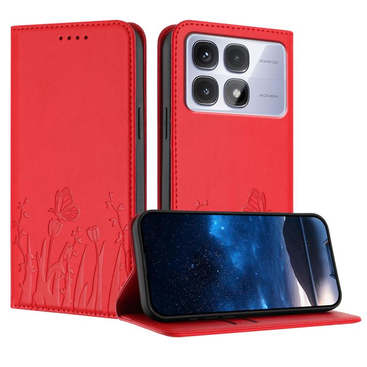 Tulips Butterfly Pattern Magnetic Vegan Leather Phone Case, For Redmi Note 14 5G / Poco M7 Pro 5G, For Redmi Note 14 Pro 4G, For Redmi Note 14 4G 163.25mm, For Redmi K70 Ultra, For Redmi 13 4G / 5G / Note 13R / Poco M6 Plus 5G                          ...