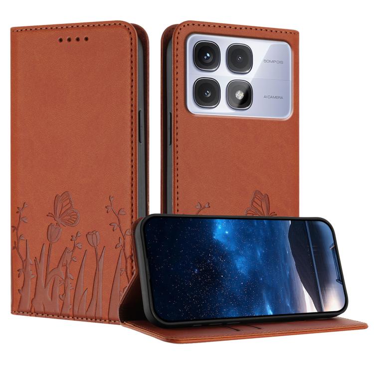 Tulips Butterfly Pattern Magnetic Vegan Leather Phone Case, For Redmi Note 14 5G / Poco M7 Pro 5G, For Redmi Note 14 Pro 4G, For Redmi Note 14 4G 163.25mm, For Redmi K70 Ultra, For Redmi 13 4G / 5G / Note 13R / Poco M6 Plus 5G                          ...