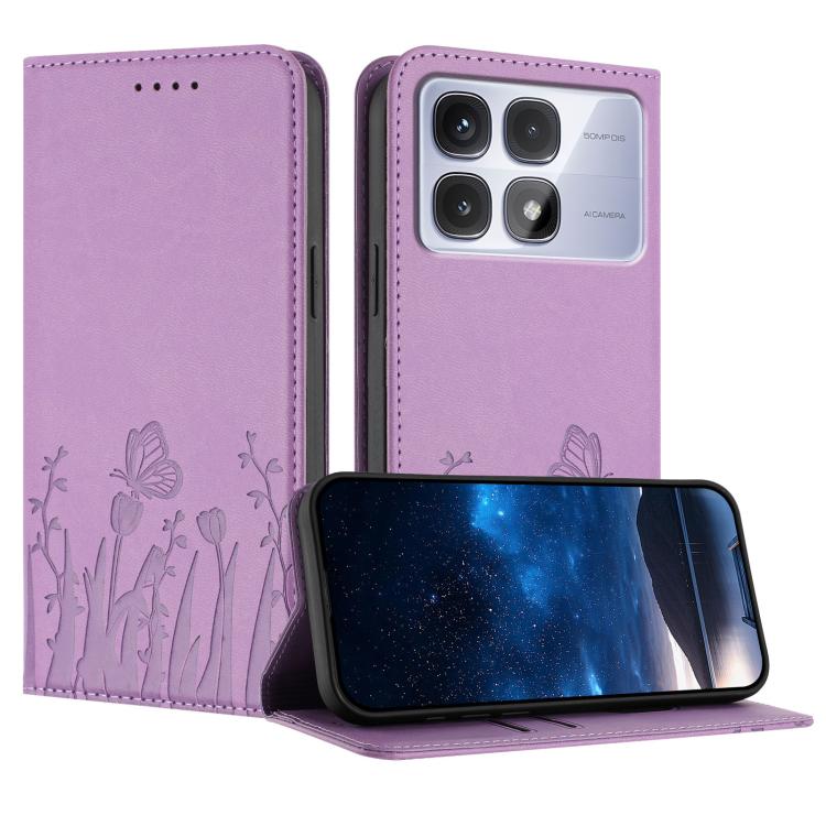 Tulips Butterfly Pattern Magnetic Vegan Leather Phone Case, For Redmi Note 14 5G / Poco M7 Pro 5G, For Redmi Note 14 Pro 4G, For Redmi Note 14 4G 163.25mm, For Redmi K70 Ultra, For Redmi 13 4G / 5G / Note 13R / Poco M6 Plus 5G                          ...
