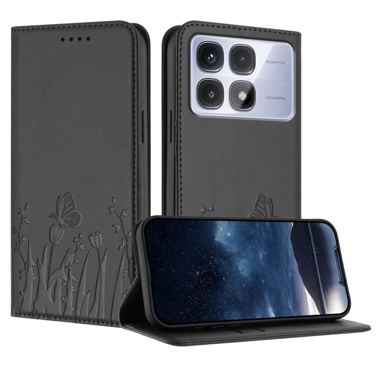 Tulips Butterfly Pattern Magnetic Vegan Leather Phone Case, For Redmi Note 14 5G / Poco M7 Pro 5G, For Redmi Note 14 Pro 4G, For Redmi Note 14 4G 163.25mm, For Redmi K70 Ultra, For Redmi 13 4G / 5G / Note 13R / Poco M6 Plus 5G                          ...