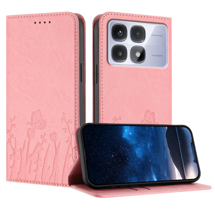 Tulips Butterfly Pattern Magnetic Vegan Leather Phone Case, For Redmi Note 14 5G / Poco M7 Pro 5G, For Redmi Note 14 Pro 4G, For Redmi Note 14 4G 163.25mm, For Redmi K70 Ultra, For Redmi 13 4G / 5G / Note 13R / Poco M6 Plus 5G                          ...