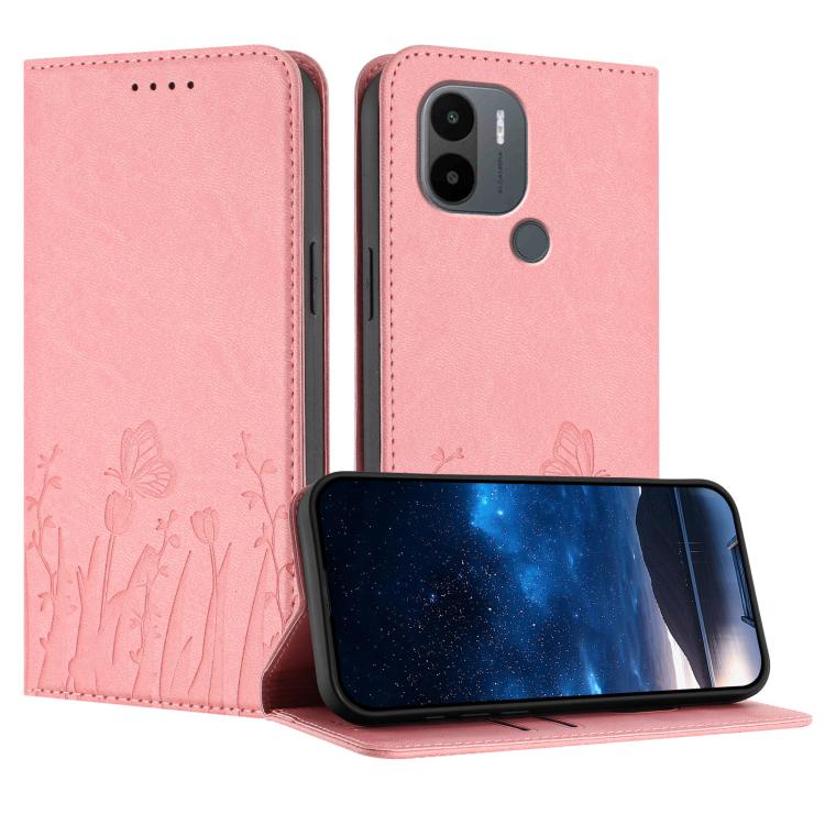 Tulips Butterfly Pattern Magnetic Vegan Leather Phone Case, For Redmi Note 11 4G / Note 11S 4G / Note 12S, For Redmi A2+ / A1+ / Poco C50 / Poco C51, For Redmi Note 12 4G Global, For Redmi 12C / 11A / Poco C55                                           ...