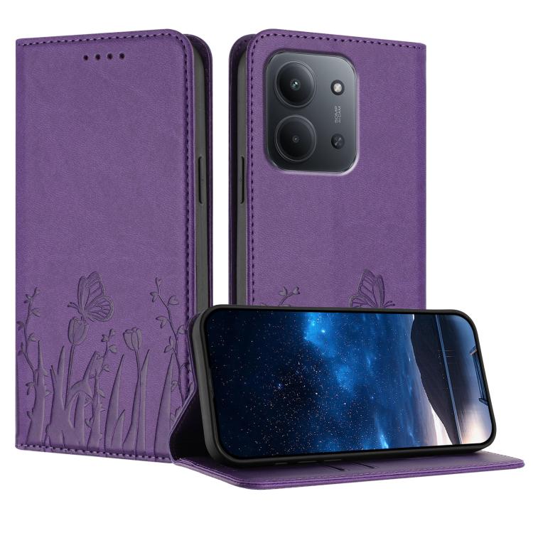 Tulips Butterfly Pattern Magnetic Vegan Leather Phone Case, For Redmi 15 5G Global / 15 4G SEA 169.5mm, For Redmi 15 5G / 4G EU 171mm, For Redmi 15C 5G / 4G Global 171mm / Poco C85 4G, For Redmi A5 4G 173.3mm, For Redmi A5 4G 171.7mm                   ...