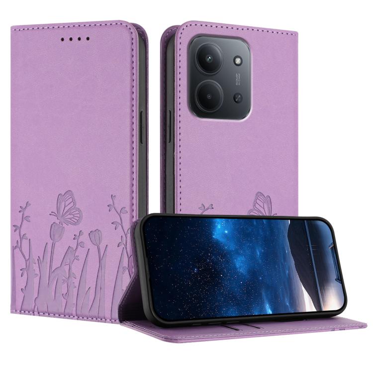 Tulips Butterfly Pattern Magnetic Vegan Leather Phone Case, For Redmi 15 5G Global / 15 4G SEA 169.5mm, For Redmi 15 5G / 4G EU 171mm, For Redmi 15C 5G / 4G Global 171mm / Poco C85 4G, For Redmi A5 4G 173.3mm, For Redmi A5 4G 171.7mm                   ...