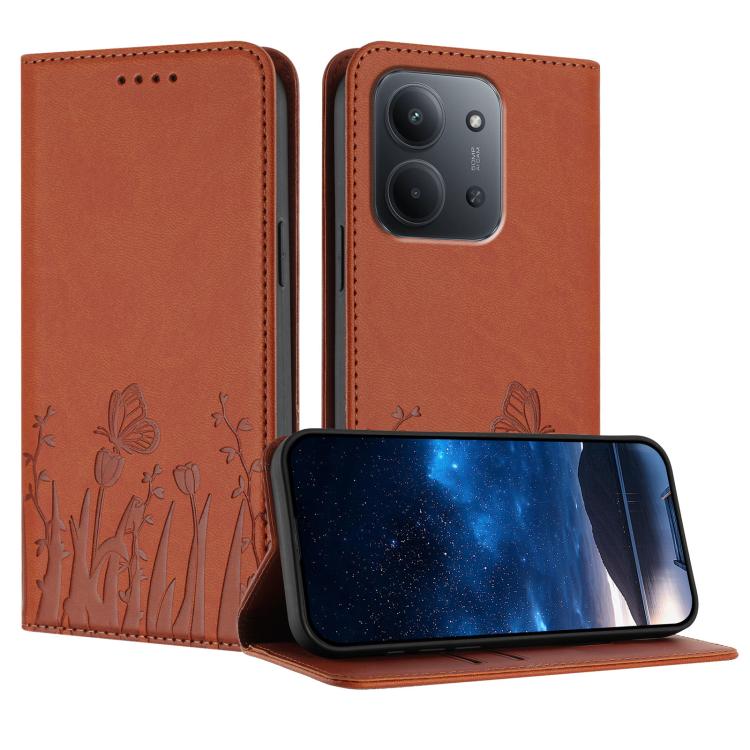 Tulips Butterfly Pattern Magnetic Vegan Leather Phone Case, For Redmi A7 Pro 4G / 5G 171mm / Poco C85x 5G, For Redmi Turbo 5 Max 5G / Poco X8 Pro Max 5G, For Redmi Turbo 5 5G / Poco X8 Pro 5G, For Redmi Note 15 Pro+ 5G 163.3mm / Poco M8 Pro 5G         ...