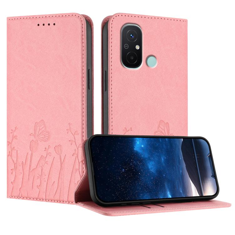 Tulips Butterfly Pattern Magnetic Vegan Leather Phone Case, For Redmi Note 11 4G / Note 11S 4G / Note 12S, For Redmi A2+ / A1+ / Poco C50 / Poco C51, For Redmi Note 12 4G Global, For Redmi 12C / 11A / Poco C55                                           ...