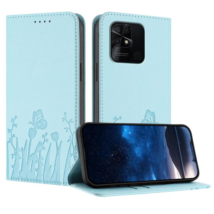 Tulips Butterfly Pattern Magnetic Vegan Leather Phone Case, For Redmi Note 11 4G / Note 11S 4G / Note 12S, For Redmi A2+ / A1+ / Poco C50 / Poco C51, For Redmi Note 12 4G Global, For Redmi 12C / 11A / Poco C55                                           ...