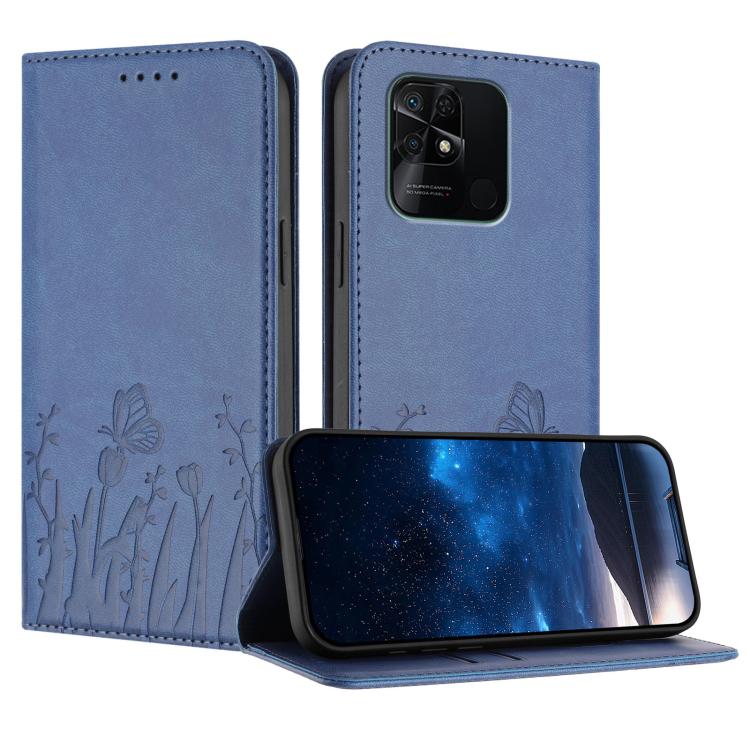 Tulips Butterfly Pattern Magnetic Vegan Leather Phone Case, For Redmi Note 11 4G / Note 11S 4G / Note 12S, For Redmi A2+ / A1+ / Poco C50 / Poco C51, For Redmi Note 12 4G Global, For Redmi 12C / 11A / Poco C55                                           ...