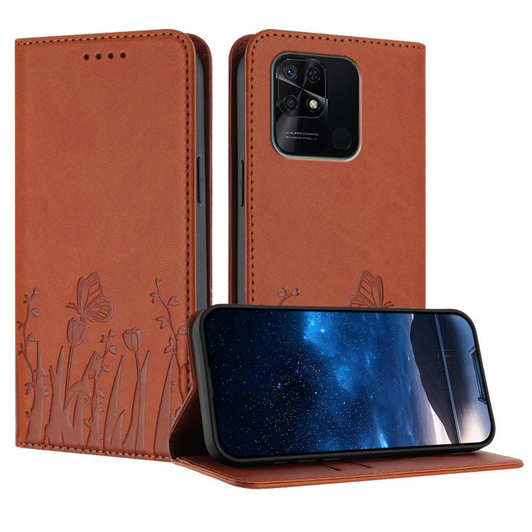 Tulips Butterfly Pattern Magnetic Vegan Leather Phone Case, For Redmi Note 11 4G / Note 11S 4G / Note 12S, For Redmi A2+ / A1+ / Poco C50 / Poco C51, For Redmi Note 12 4G Global, For Redmi 12C / 11A / Poco C55                                           ...