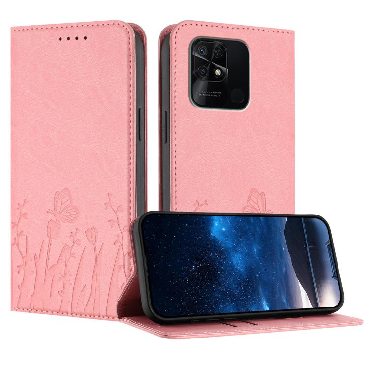 Tulips Butterfly Pattern Magnetic Vegan Leather Phone Case, For Redmi Note 11 4G / Note 11S 4G / Note 12S, For Redmi A2+ / A1+ / Poco C50 / Poco C51, For Redmi Note 12 4G Global, For Redmi 12C / 11A / Poco C55                                           ...