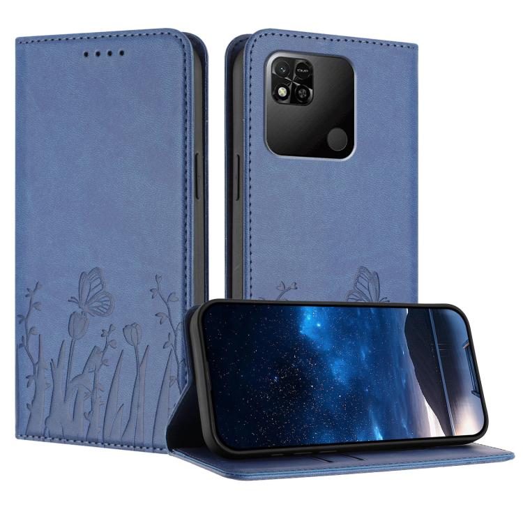 Tulips Butterfly Pattern Magnetic Vegan Leather Phone Case, For Redmi Note 11 4G / Note 11S 4G / Note 12S, For Redmi A2+ / A1+ / Poco C50 / Poco C51, For Redmi Note 12 4G Global, For Redmi 12C / 11A / Poco C55                                           ...