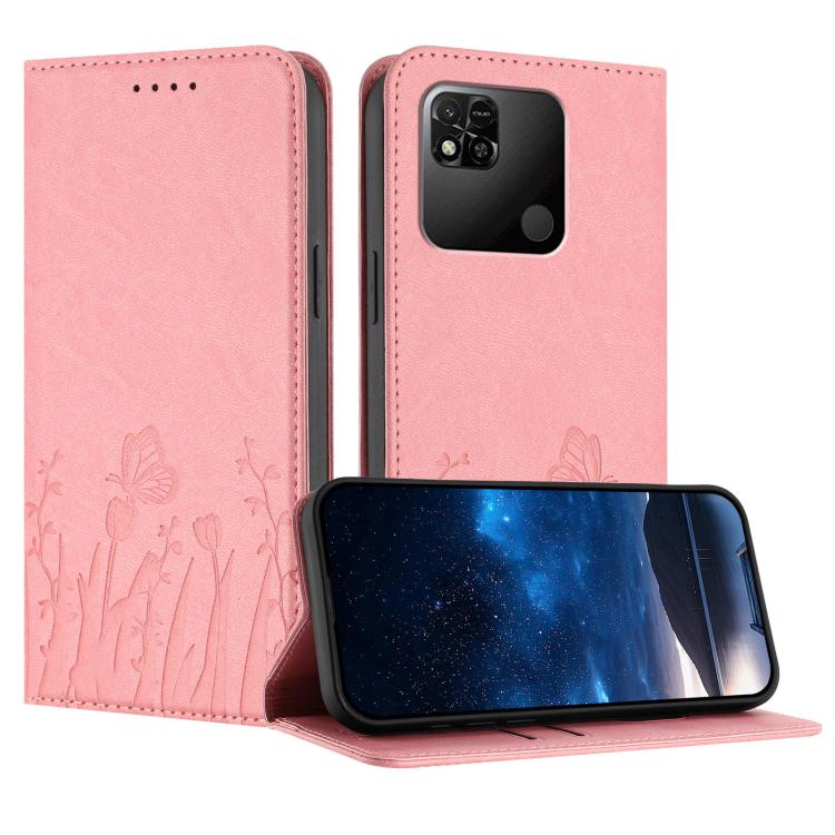 Tulips Butterfly Pattern Magnetic Vegan Leather Phone Case, For Redmi Note 11 4G / Note 11S 4G / Note 12S, For Redmi A2+ / A1+ / Poco C50 / Poco C51, For Redmi Note 12 4G Global, For Redmi 12C / 11A / Poco C55                                           ...