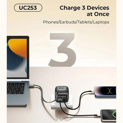 Havit UC253 65W 3 in 1 GaN Travel Charger with Type-C Retractable Cable, UC253(EU Plug)