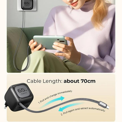 Havit UC253 65W 3 in 1 GaN Travel Charger with Type-C Retractable Cable, UC253(EU Plug)